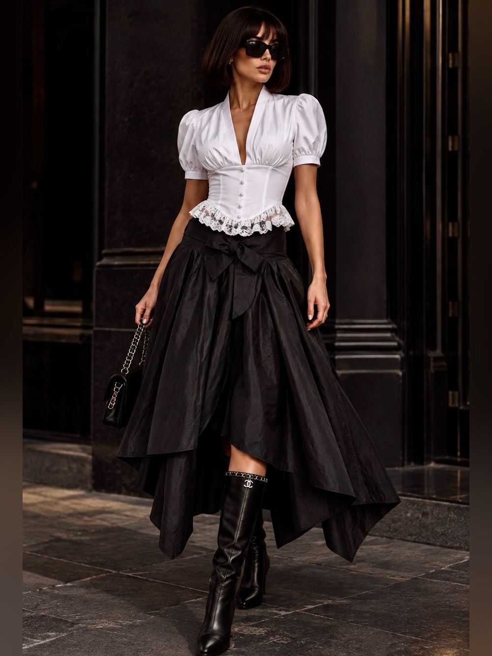 Haute Monde Black High Low Skirt Bow Waist Layered Formal NWOT See Measurements